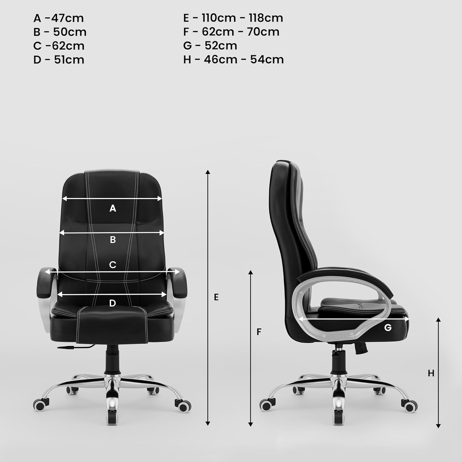 Executive Boss Chair with Spacious Cushioned Seat | Heavy Duty Metal Base | High Back | 3 Years Warranty (Black) - View 2